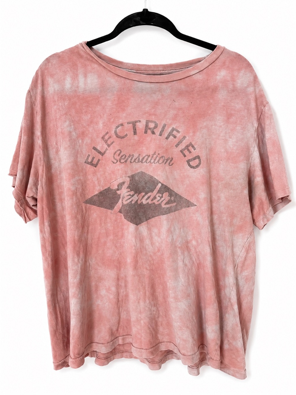 Lucky Brand Fender Electricified Sensation Pink Red Tie Dye Faded Graphic Tee XL